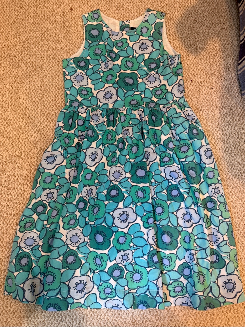 Mini Boden Girls Floral Sleeveless Dress - Aqua, Teal & White